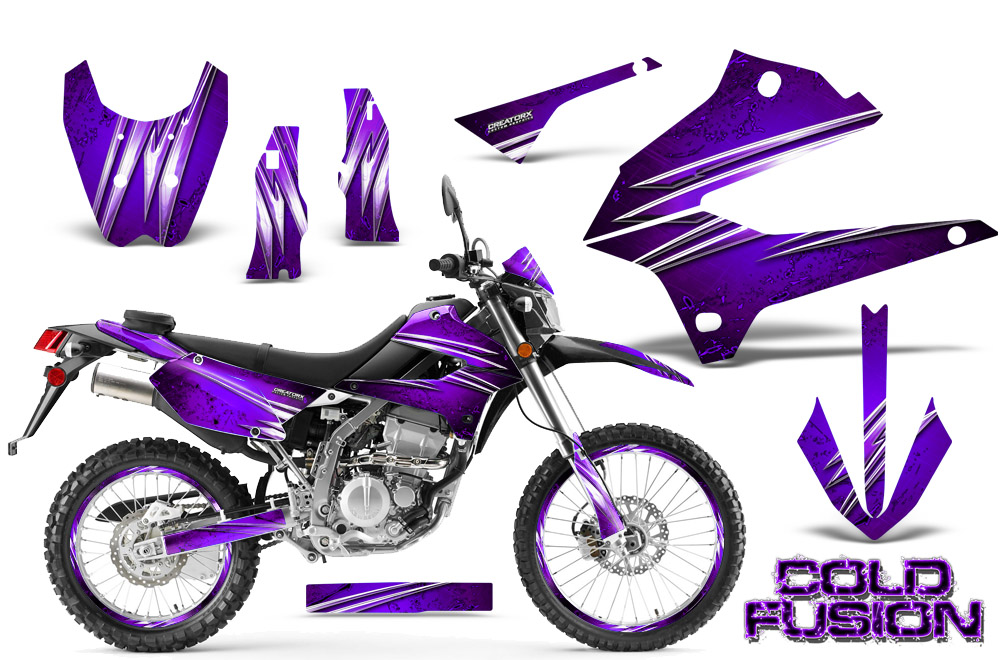 Kawasaki KLX DTRACK Graphics Kit Cold Fusion Purple NP Rims